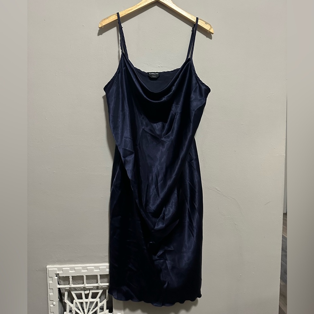 Bebe Midnight Blue Satin Dress